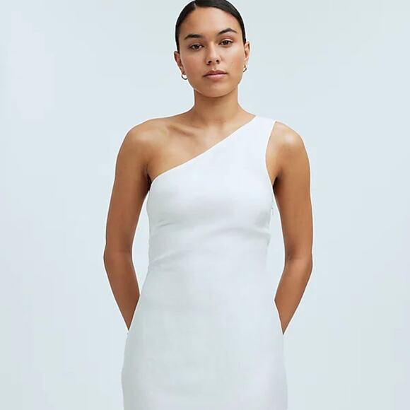 Madewell One-Shoulder Linen Blend Midi Dress in Lighthouse White Size 4 NWT - Picture 2 of 12